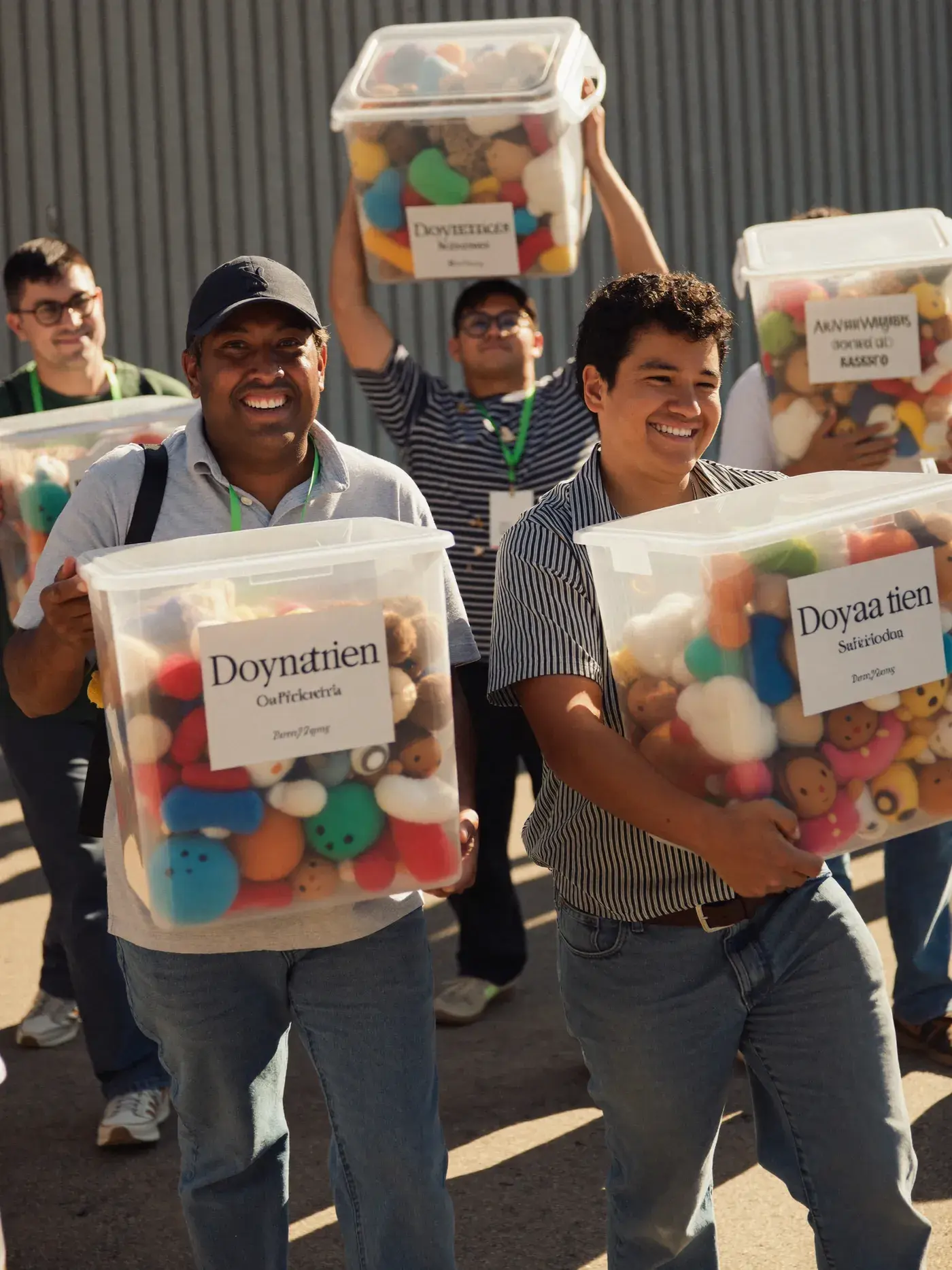 Voluntarios cargan bolsas y cajas de juguetes en una colecta (imagen ilustrativa)